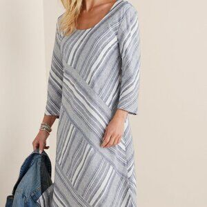 NWT New PS Petite Small Soft Surrounding Linen Dress Blue White Stripe List $140